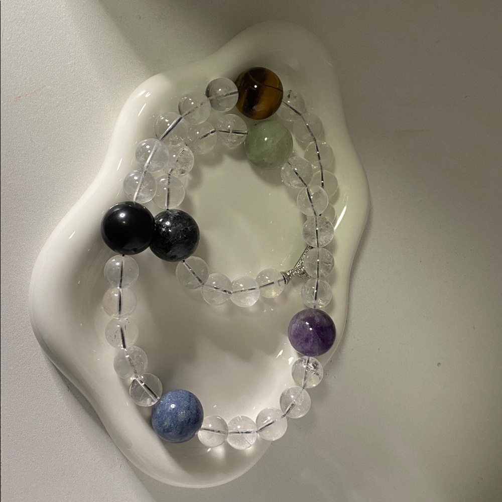 Clear Quartz Bracelet | 7‑Chakra Multi‑Stone Energy Beads | Natural Crystal Heal